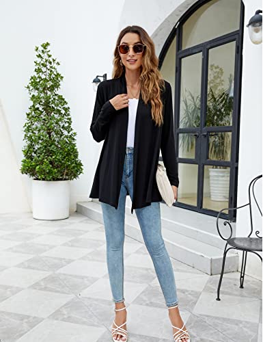Newchoice Women's Soft Drape Lightweight Long Sleeve Cardigan Sweaters Loose Casual Fall Dusters (Black, L)