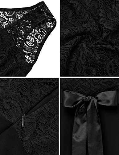 BeryLove Prom Formal Dresses for Women 2023 Wedding Guest Short Bridesmaid Dress Sleeveless Flowy Homecoming Dresses for Teens Elegant Floral Lace A Line Cocktail Party Girls Dresses 05 Black M