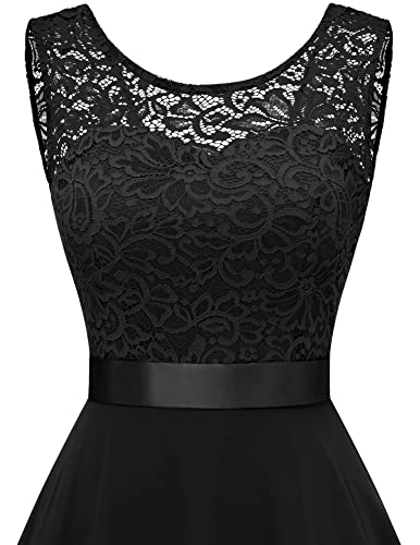 BeryLove Prom Formal Dresses for Women 2023 Wedding Guest Short Bridesmaid Dress Sleeveless Flowy Homecoming Dresses for Teens Elegant Floral Lace A Line Cocktail Party Girls Dresses 05 Black M