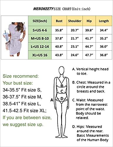 MEROKEETY Women's Summer Striped Short Sleeve T Shirt Dress Casual Tie Waist Midi Dress, Dustypink, S