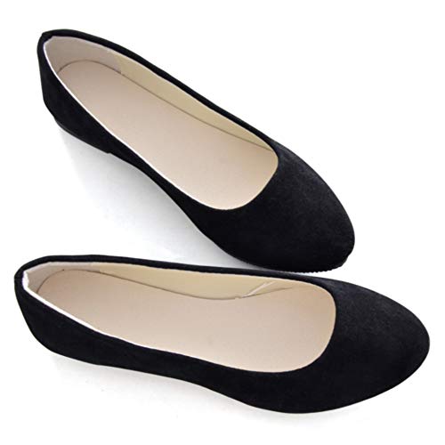 Stunner Women Cute Slip-On Ballet Shoes Soft Solid Classic Pointed Toe Flats, Black, 7.5