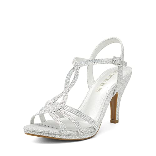 DREAM PAIRS Women's Amore_3 Silver Glitter Fashion Stilettos Open Toe Pump Heel Sandals Size 11 B(M) US