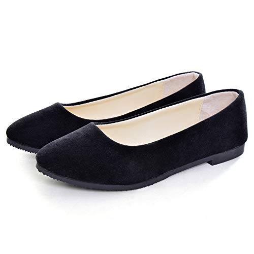 Stunner Women Cute Slip-On Ballet Shoes Soft Solid Classic Pointed Toe Flats, Black, 7.5