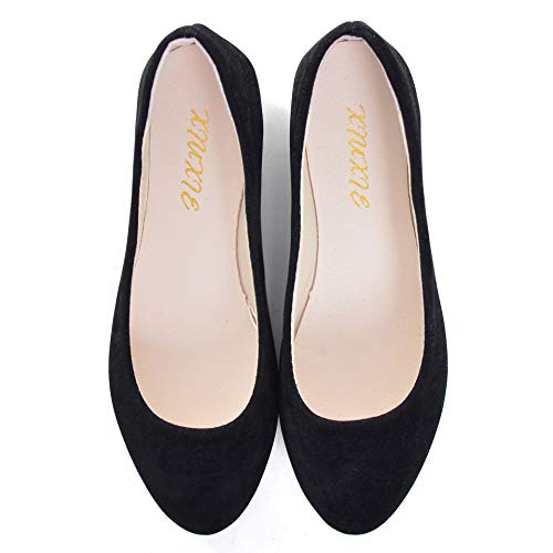 Stunner Women Cute Slip-On Ballet Shoes Soft Solid Classic Pointed Toe Flats, Black, 7.5
