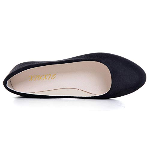 Stunner Women Cute Slip-On Ballet Shoes Soft Solid Classic Pointed Toe Flats, Black, 7.5