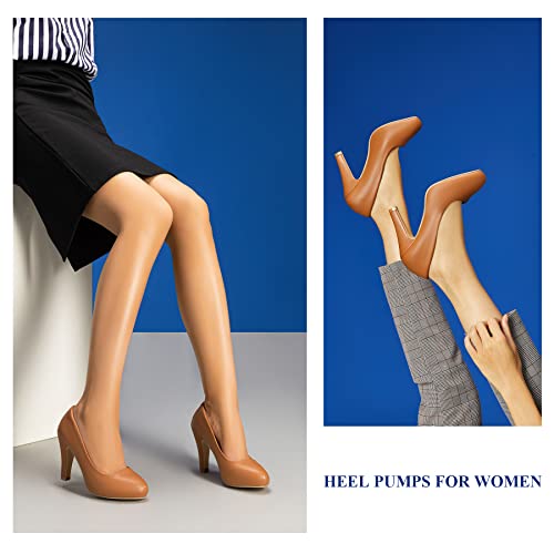 Trary Women's Heels for Women, Black Heels White Heels Brown Heels Nude Heels, Low Platform Heels, IN3.2 High Heel Closed Round Toe Pumps Dress Office Wedding Shoes for Women