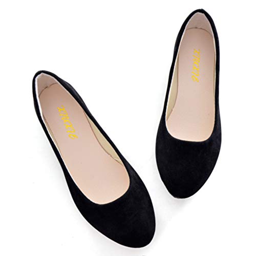 Stunner Women Cute Slip-On Ballet Shoes Soft Solid Classic Pointed Toe Flats, Black, 7.5
