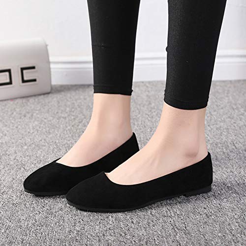 Stunner Women Cute Slip-On Ballet Shoes Soft Solid Classic Pointed Toe Flats, Black, 7.5