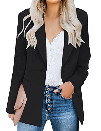 luvamia Women's Casual Long Sleeve Lapel Button Slim Work Office Blazer Jacket Black Womens Blazer Black Size Medium Size 8 Size 10