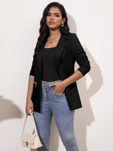Genhoo Womens 3/4 Sleeve Blazer Open Front Cardigan Jacket Work Office Blazer Coat Black XL
