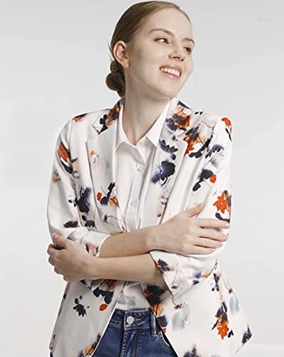 Womens 3/4 Sleeve Lightweight Office Work Suit Jacket Boyfriend Blazer (1905 White, XL)