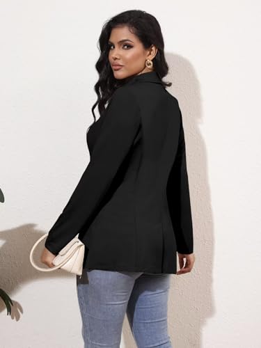 Genhoo Womens 3/4 Sleeve Blazer Open Front Cardigan Jacket Work Office Blazer Coat Black XL