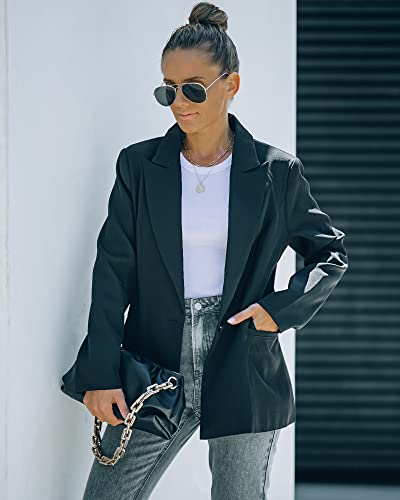 luvamia Women's Casual Long Sleeve Lapel Button Slim Work Office Blazer Jacket Black Womens Blazer Black Size Medium Size 8 Size 10