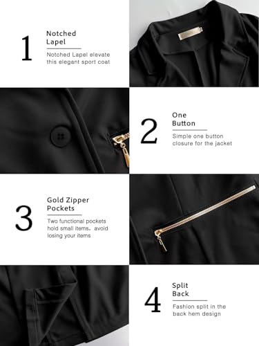 Genhoo Womens 3/4 Sleeve Blazer Open Front Cardigan Jacket Work Office Blazer Coat Black XL