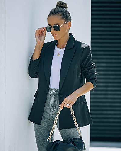 luvamia Women's Casual Long Sleeve Lapel Button Slim Work Office Blazer Jacket Black Womens Blazer Black Size Medium Size 8 Size 10
