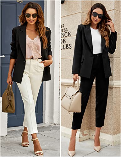 luvamia Women's Casual Long Sleeve Lapel Button Slim Work Office Blazer Jacket Black Womens Blazer Black Size Medium Size 8 Size 10