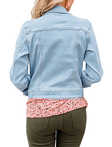 LookbookStore Fall Outfits for Women Light Blue Stretchy Denim Jacket for Women Classic Trucker Jackets Long Sleeves Button Down Jean Jackets for Women Lightweight Size M Women Jean Jackets Size 8 10