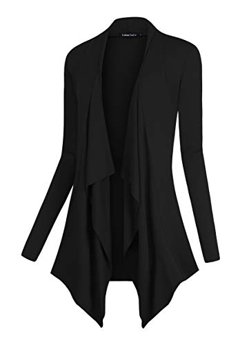 Urban CoCo Women's Drape Front Open Cardigan Long Sleeve Irregular Hem (XL, Black)