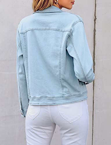LookbookStore Fall Outfits for Women Light Blue Stretchy Denim Jacket for Women Classic Trucker Jackets Long Sleeves Button Down Jean Jackets for Women Lightweight Size M Women Jean Jackets Size 8 10