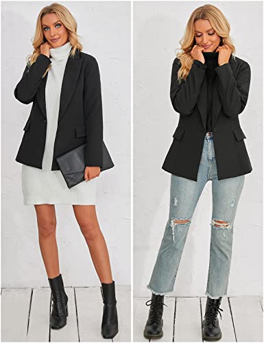 luvamia Women's Casual Long Sleeve Lapel Button Slim Work Office Blazer Jacket Black Womens Blazer Black Size Medium Size 8 Size 10