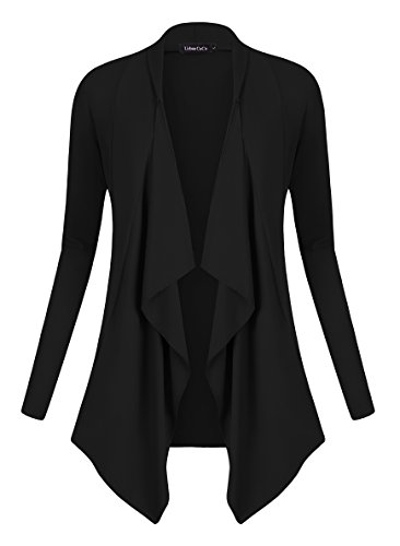 Urban CoCo Women's Drape Front Open Cardigan Long Sleeve Irregular Hem (XL, Black)