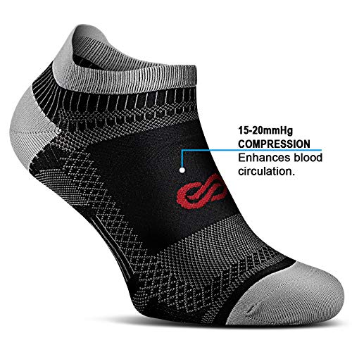 Low Cut Compression Socks for Men and Women(6 Pairs), No Show Ankle Running Socks Nano Socks with Arch Support for Plantar Fasciitis, Cyling, Athletic, Flight, Travel, Nurses. Black L/XL