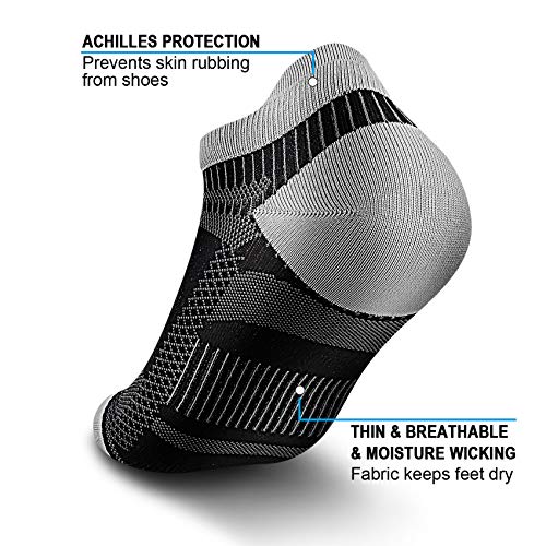Low Cut Compression Socks for Men and Women(6 Pairs), No Show Ankle Running Socks Nano Socks with Arch Support for Plantar Fasciitis, Cyling, Athletic, Flight, Travel, Nurses. Black L/XL