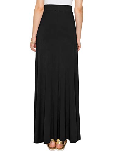 Lock and Love LL WB1434 Womens Solid Maxi Skirt with Elastic Waist Band L Black