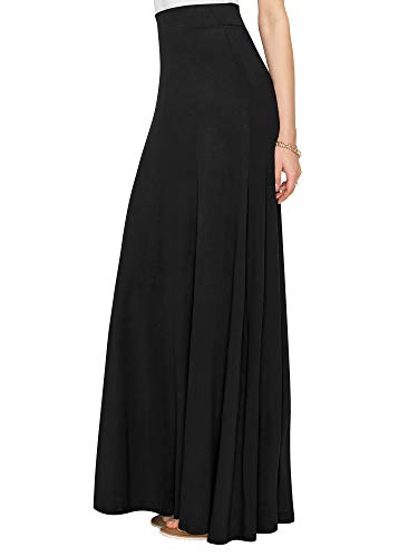 Lock and Love LL WB1434 Womens Solid Maxi Skirt with Elastic Waist Band L Black