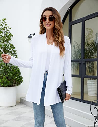 Newchoice Women's Long Open Front Cardigans Casual Long Sleeve Lightweight Cardigan Sweaters All Seasons (White, XL)