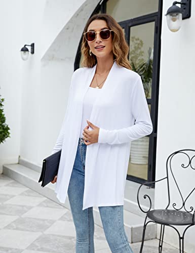 Newchoice Women's Long Open Front Cardigans Casual Long Sleeve Lightweight Cardigan Sweaters All Seasons (White, XL)
