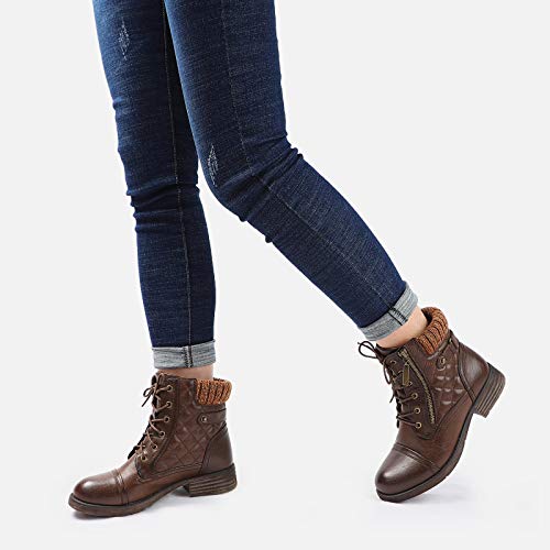 STQ Women's Combat Boots Ankle Boots Fashion Non-Slip Brown 6.5