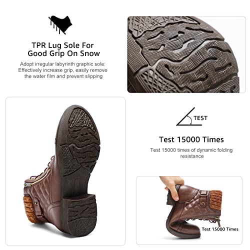 STQ Women's Combat Boots Ankle Boots Fashion Non-Slip Brown 6.5