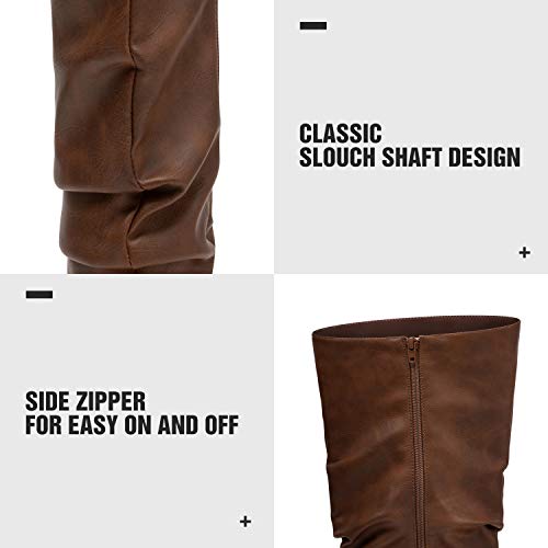 katliu Women's Slouchy Mid Calf Boots Zip up Flat Boots Brown