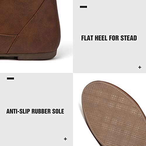 katliu Women's Slouchy Mid Calf Boots Zip up Flat Boots Brown