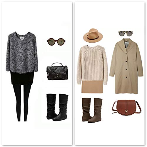 katliu Women's Slouchy Mid Calf Boots Zip up Flat Boots Brown