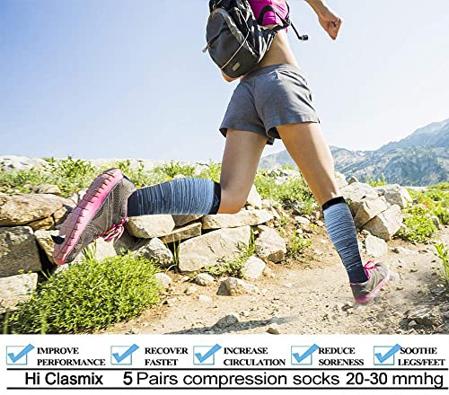 5 Pairs Graduated Compression Socks for Women&Men 20-30mmhg Knee High Socks Compression Stockings(Multicoloured 1, Small/Medium(US SIZE))