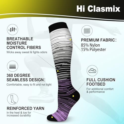 5 Pairs Graduated Compression Socks for Women&Men 20-30mmhg Knee High Socks Compression Stockings(Multicoloured 1, Small/Medium(US SIZE))