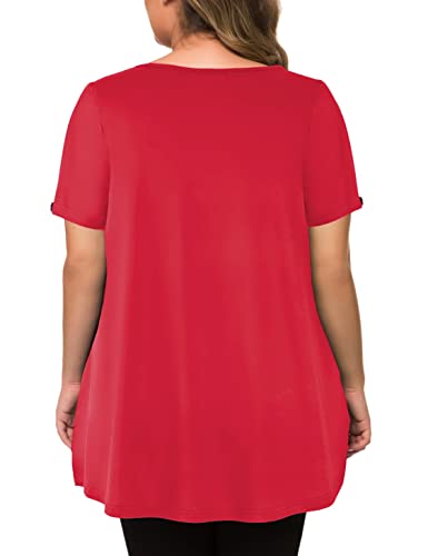 MANER Women's Plus Size Tops Short Sleeve Flowy Shirts Casual Blouses Tunic Tops L-4XL(Red, XXX-Large)