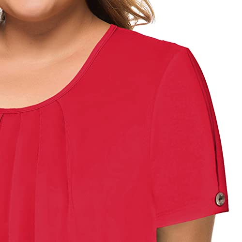 MANER Women's Plus Size Tops Short Sleeve Flowy Shirts Casual Blouses Tunic Tops L-4XL(Red, XXX-Large)