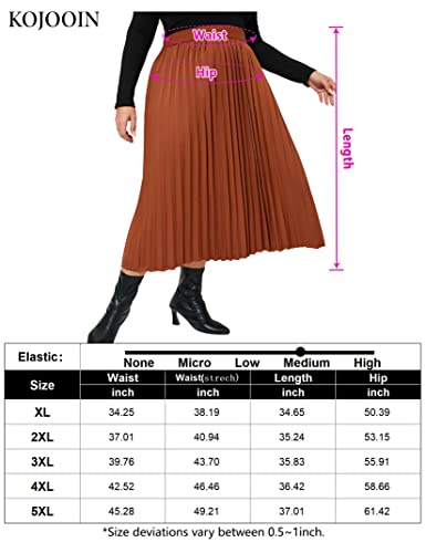 KOJOOIN Plus Size Women's Pleated Skirt Elastic Waist Scarf Print Midi Skirt (Caramel, 2XL)