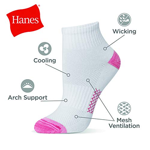 Hanes womens Hanes Women's 6-pair Lightweight Breathable Ventilation Ankle fashion liner socks, White Assorted, 8 12 US
