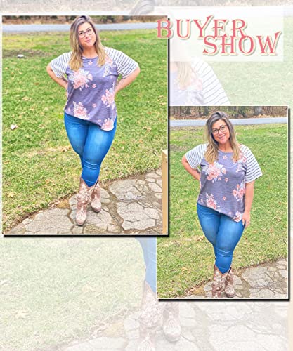 Women Plus Size Top for Women Flower Tunic Short Sleeve Raglan Floral Print Shirt Casusal Tops Floral Blouses Grey 18W 20W