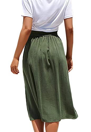 Women's Summer Button Down Midi High Waisted Casual Long Skirts Spring Outfits Army Green Small