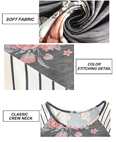Women Plus Size Top for Women Flower Tunic Short Sleeve Raglan Floral Print Shirt Casusal Tops Floral Blouses Grey 18W 20W