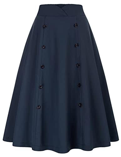 Belle Poque Skirt A Line Skirt Elastic Waist High Waist Skirt Women's Skirt with Pockets Bavy Blue XL