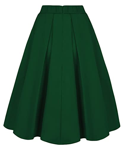 Tandisk A-Line Pleated Vintage Skirts with Pockets for Women Green 2XL