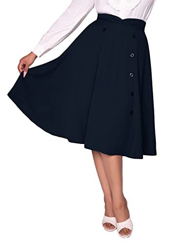 Belle Poque Skirt A Line Skirt Elastic Waist High Waist Skirt Women's Skirt with Pockets Bavy Blue XL