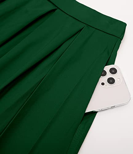 Tandisk A-Line Pleated Vintage Skirts with Pockets for Women Green 2XL