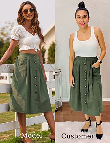Women's Summer Button Down Midi High Waisted Casual Long Skirts Spring Outfits Army Green Small